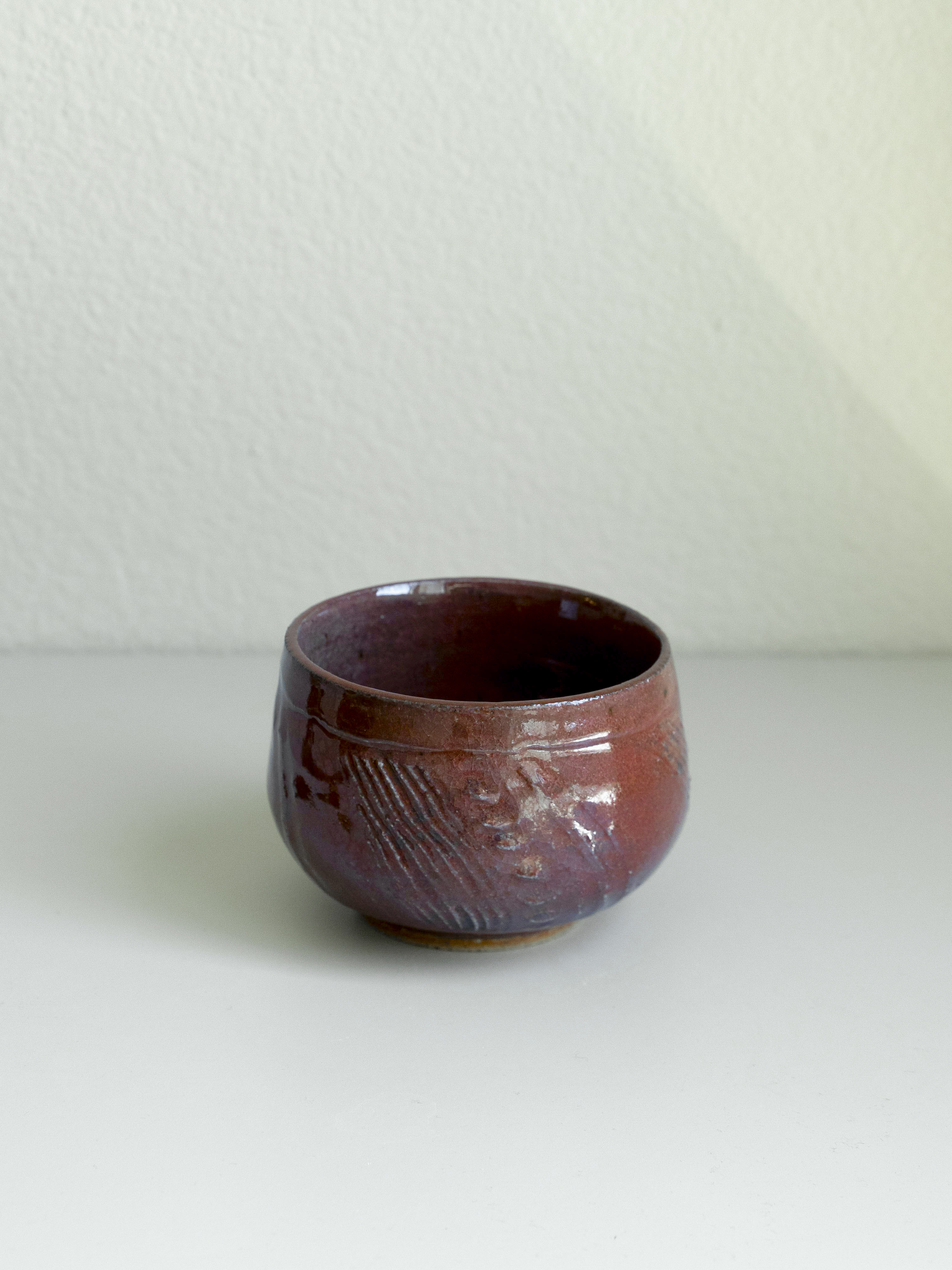 Iron Red Carved Tea Bowl, detail 4